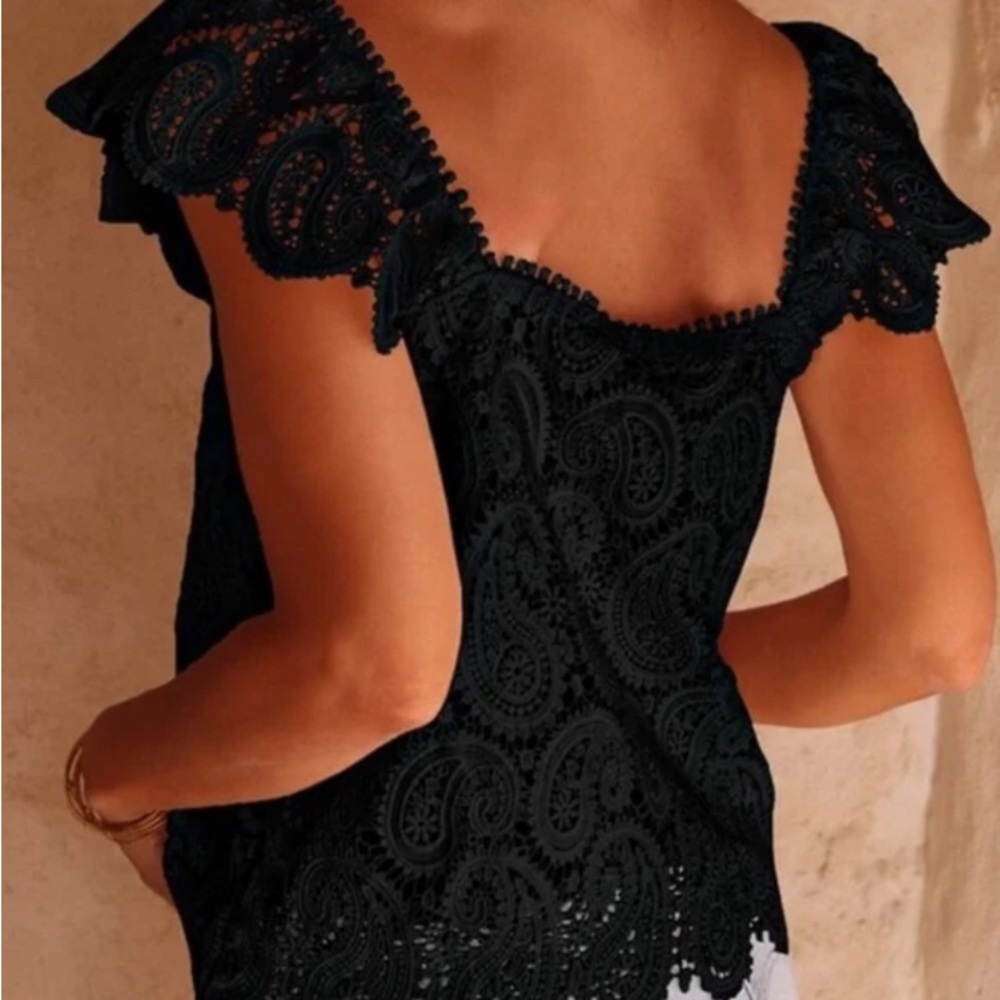 Boho Paisley Lace Crochet Ruffle Tank Top